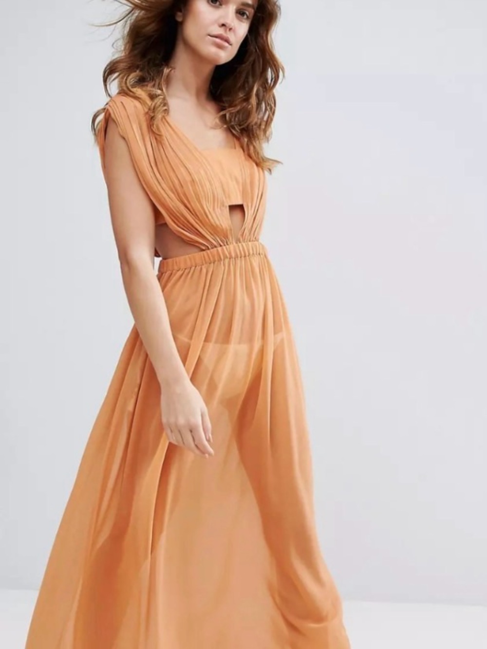 ASOS Peach Maxi Dress with Front Cutout
